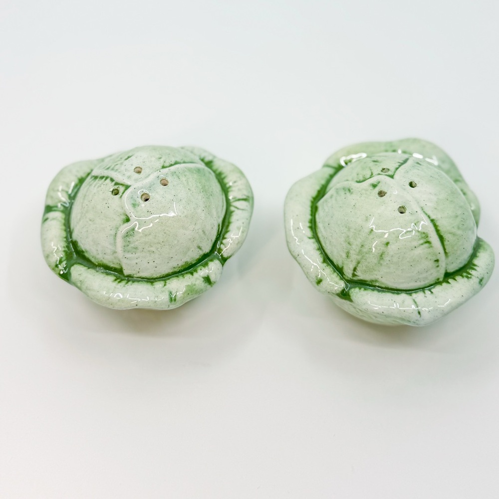 Vintage Holland Mold Cabbage Salt Pepper Shakers 1970s Green Ceramic USA